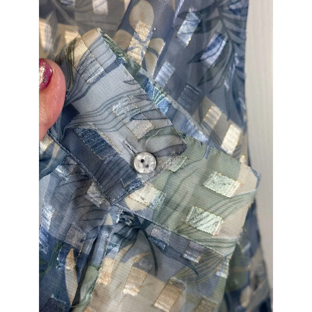 Bon Worth Sheer Big Shirt Women's XL Light Blue Floral Cool Layering Chic Casual